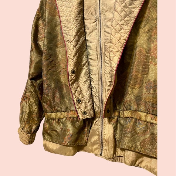 Vintage 80s Lavon Floral Zip Windbreaker Jacket w Cinched Waist - Picture 4 of 5